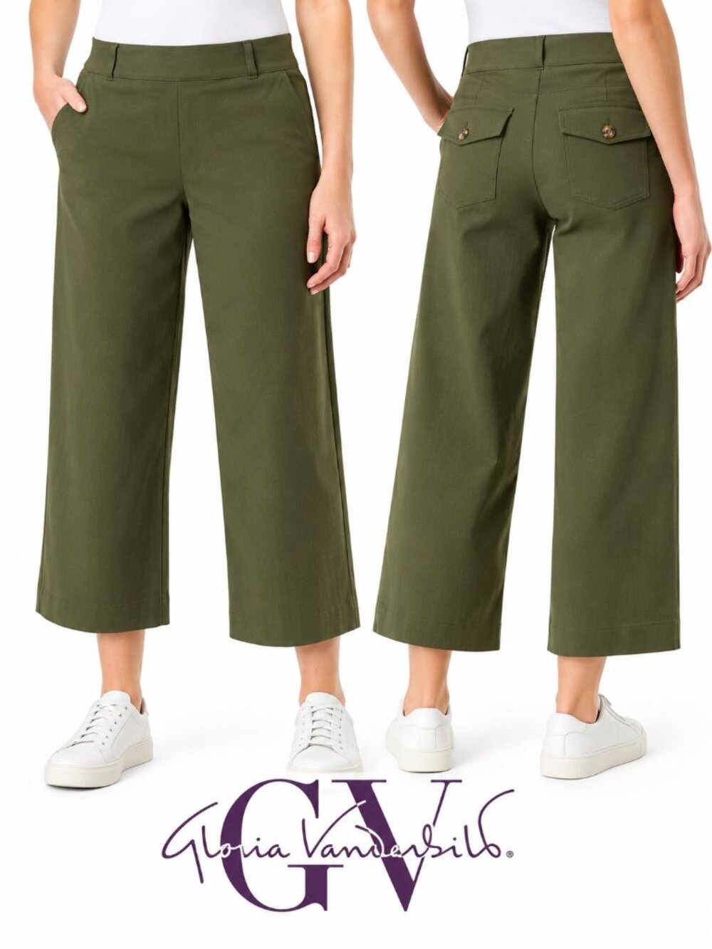 Gloria Vanderbilt Wide Leg Cropped Pants Women's Size 8 Pull On